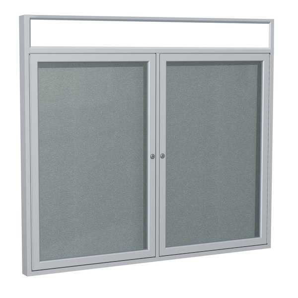 Enclosed Bulletin Board, 2 Door, Vnyl, Ill Hdlnr Frm, 3 ft H x 5 ft W, Stone